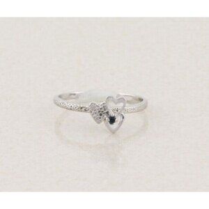 14k White Gold Heart Ring Blue Cubic Zirconia High Setting Size 6 1/4